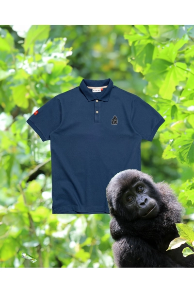 Koszulka Polo męska Basic z gorylem wschodnim - niebieska